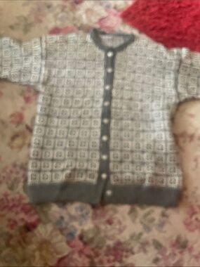 Grey and White Patterned Cardigan